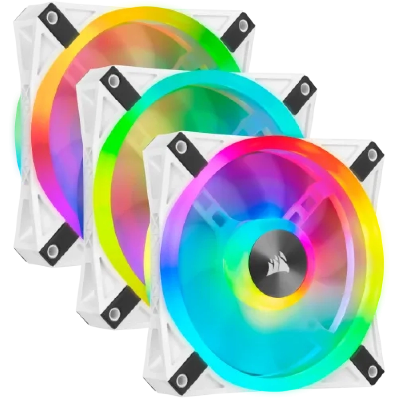 Corsair iCUE QL120 RGB 120mm PWM White Case Fan Triple Fan Kit with Lighting Node CORE